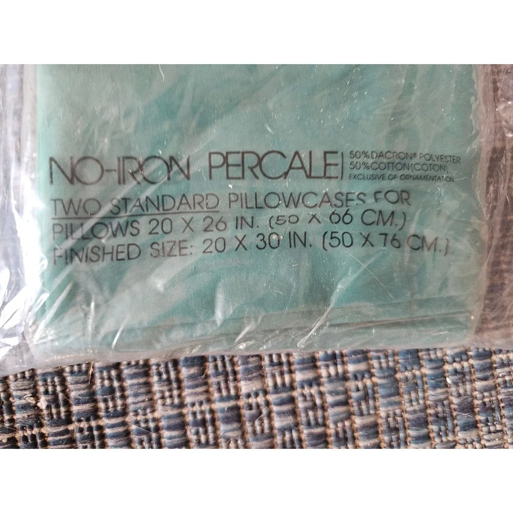 Martex Vintage Teal Green Standard Pillowcase Set 2pc No-Iron Percale Made USA
